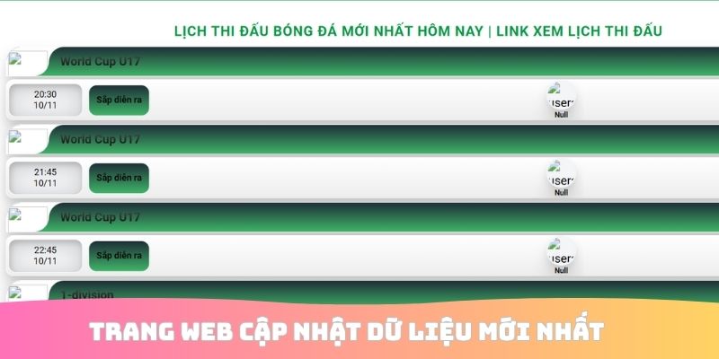 Trang web cập nhật dữ liệu mới nhất